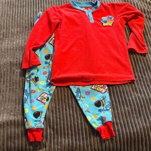 Red and Blue Kids Pajama Set with Cereal Character Print